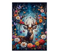 Puzzle Mini 1000 Pièces Cerf Fleurs Papillons pour Adultes
