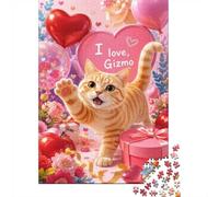 Puzzle Mini 1000 Pièces Chat Ballons Fleurs pour Adultes | 52x38cm Carton Décor Salon Surface Lisse Cadeau Anniversaire Détente