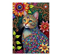 Puzzle Mini 1000 Pièces Chat Fleurs Abstrait pour Adultes