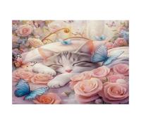 Puzzle Mini 1000 Pièces Chat Fleurs Papillons pour Adultes