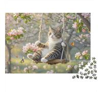 Puzzle Mini 1000 Pièces Chat Fleurs pour Adultes