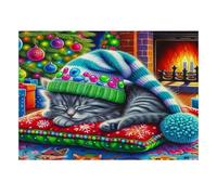 Puzzle Mini 1000 Pièces Chat Noël Cheminée pour Adultes | 38x26cm Papier, Décoration de la maison, Coupe précise, Cadeau de rassemblement, Détente mentale