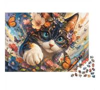 Puzzle Mini 1000 Pièces Chat Papillon Fleur pour Adultes | 52x38cm Carton Décoration Salon Coupe Précise Cadeau Anniversaire Détente