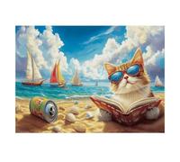 Puzzle Mini 1000 Pièces Chat Plage Voile pour Adultes | 38x26cm Carton, Décoration Maison, Coupe Précise, Cadeau Réunion, Détente Esprit