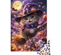 Puzzle Mini 1000 Pièces Chat Sorcière pour Adultes | 52x38cm Carton, Décoration Maison, Coupe Précise, Cadeau Anniversaire, Détente Esprit