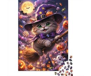 Puzzle Mini 1000 Pièces Chat Sorcière pour Adultes | 52x38cm Carton, Décoration Maison, Coupe Précise, Cadeau Anniversaire, Détente Esprit