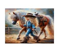 Puzzle Mini 1000 Pièces Cheval Cowboy pour Adultes | 52x38cm Papier, Décor de chambre, Coupe précise, Cadeau de rassemblement, Entraînement cérébral