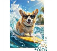Puzzle Mini 1000 Pièces Chien Surfeur pour Adultes | 38x26cm Carton Décor Maison Coupe Précise Cadeau Anniversaire Détente
