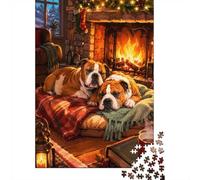 Puzzle Mini 1000 Pièces Chiens Cheminée pour Adultes | 70x50cm Carton Décor Maison Coupe Précise Cadeau Anniversaire Relaxation