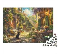 Puzzle Mini 1000 Pièces Cour Jardin Chat pour Adultes | 38x26cm Carton Décor Maison Coupe Précise Cadeau Anniversaire Détente Esprit