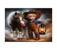 Puzzle Mini 1000 Pièces Cowboy Cheval Lanterne pour Adultes | 52x38cm Papier, Décoration de la maison, Coupe précise, Cadeau de rassemblement, Détente mentale