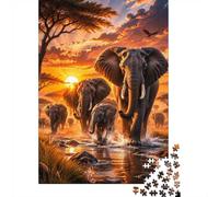 Puzzle Mini 1000 Pièces Éléphant Coucher de Soleil pour Adultes | 38x26cm Carton, Décoration Maison, Surface Lisse, Cadeau Réunion, Entraînement Cerveau