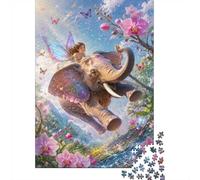 Puzzle Mini 1000 Pièces Éléphant Fée Fleurs pour Adultes | 38x26cm Carton Décoration Salon Coupe Précise Cadeau Anniversaire Détente