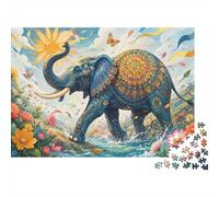 Puzzle Mini 1000 Pièces Éléphant Mandala Nature pour Adultes | 38x26cm Papier, Décor Maison, Coupe Précise, Cadeau Réunion, Détente Esprit
