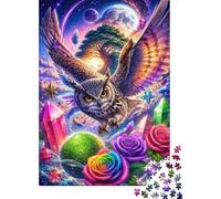 Puzzle Mini 1000 Pièces Hibou Fleurs Cristaux pour Adultes | 52x38cm Carton, Décor Maison, Coupe Précise, Cadeau Anniversaire, Détente Esprit