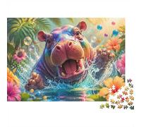 Puzzle Mini 1000 Pièces Hippopotame Fleurs pour Adultes | 38x26cm Papier, Décor Maison, Coupe Précise, Cadeau Anniversaire, Détente Esprit