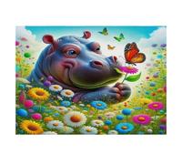 Puzzle Mini 1000 Pièces Hippopotame Fleurs pour Adultes | 70x50cm Carton Décor Maison Découpe Précise Cadeau Anniversaire Détente