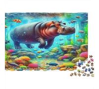 Puzzle Mini 1000 Pièces Hippopotame sous-Marin Poissons pour Adultes