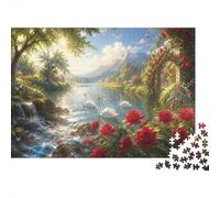 Puzzle Mini 1000 Pièces Lac des Cygnes Roses pour Adultes | 38x26cm Carton Décor de Bureau Coupe Précise Cadeau Anniversaire Détente