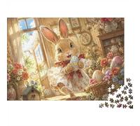Puzzle Mini 1000 Pièces Lapin Fleurs pour Adultes | 38x26cm Carton Décoration Maison Coupe Précise Cadeau Anniversaire Détente