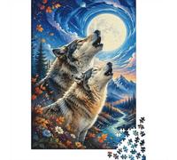 Puzzle Mini 1000 Pièces Loup Lune Rivière pour Adultes