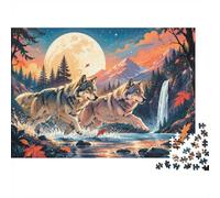 Puzzle Mini 1000 Pièces Loups Cascade Lune pour Adultes | 70x50cm Carton, Décor Salon, Structure Durable, Cadeau Réunion, Relaxation Esprit