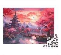 Puzzle Mini 1000 Pièces Pagode Pont Coucher de Soleil Adultes