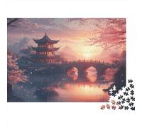 Puzzle Mini 1000 Pièces Pagode Pont Coucher de Soleil pour Adultes