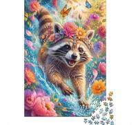 Puzzle Mini 1000 Pièces Raton Laveur Fleurs pour Adultes | 70x50cm Carton, Décoration Maison, Coupe Précise, Cadeau Réunion, Détente Esprit