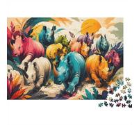 Puzzle Mini 1000 Pièces Rhinocéros Coloré pour Adultes | 38x26cm Papier, Décor Maison, Coupe Précise, Cadeau Réunion, Détente Esprit