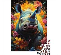 Puzzle Mini 1000 Pièces Rhinocéros Fleurs pour Adultes | 52x38cm Carton Décor de Chambre Coupe Précise Cadeau Anniversaire Détente