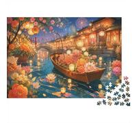Puzzle Mini 1000 Pièces Rivière Lanternes Fleurs pour Adultes