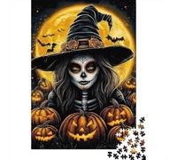 Puzzle Mini 1000 Pièces Sorcière Halloween Citrouilles Lune pour Adultes | 52x38cm Papier, Décoration de chambre, Coupe précise, Cadeau de rassemblement, Détente mentale