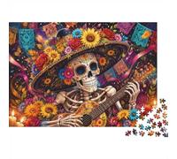 Puzzle Mini 1000 Pièces Squelette Fleurs Guitare pour Adultes