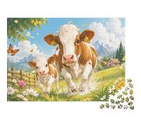 Puzzle Mini 1000 Pièces Vache Prairie pour Adultes | 38x26cm Carton, Décoration Maison, Coupe Précise, Cadeau Anniversaire, Détente Esprit