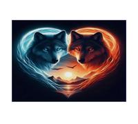 Puzzle Mini 500 Pièces Loup Coucher de Soleil Cœur pour Adultes