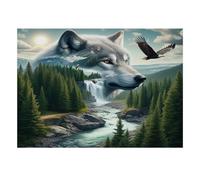 Puzzle Mini 500 Pièces Loup Forêt Rivière pour Adultes