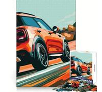 Puzzle Mini Cooper Orange sur la Route, 1000 pièces, Jouet cognitif pour Adultes, Moment de Partage et de complicité, Motif à Assembler, Cadeau de Noël (38x26cm)