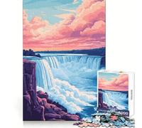 Puzzle Minimaliste de 1000 pièces illustrant Un Coucher de Soleil sur Les Chutes du Niagara aux Couleurs Pastel Découpe Lisse et Amusante pour se concentrer,améliorer Son Bien-être