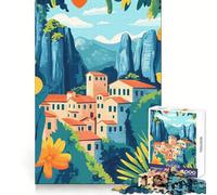 Puzzle Minimaliste Difficile de 1000 pièces représentant Un Village des Météores en Grèce (50x75cm),idéal pour Adultes Détente et créativité garanties Parfait comme Cadeau de Noël