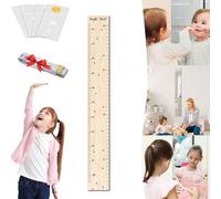 Puzzle Mirror Growth Chart, Growth Chart Mirror for Wall, Height Measurement for Kids, Height Ruler with Stickers, Acrylic Shatterproof Removable Measure Wall Ruler (Wood-C)