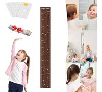 Puzzle Mirror Growth Chart, Growth Chart Mirror for Wall, Height Measurement for Kids, Height Ruler with Stickers, Acrylic Shatterproof Removable Measure Wall Ruler (Wood-A)
