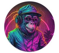 Puzzle Monkey DJ pour Adultes, 1 000 pièces, Rond, activité familiale, Casse-tête, décoration intérieure, Cadeau de Noël (67,5x67,5cm)