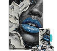 Puzzle Monochrome Portrait with Blue Lips Painting pour Adultes, 1000 PCS