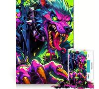 Puzzle Monstre Loup Néon pour Adultes 1000 Pièces Jeu de Réflexion Détente et Amusante Pièce de Collection Art aux Bords Nets (50x75cm)