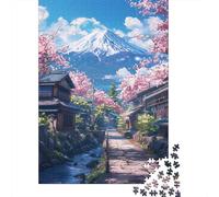 Puzzle Mont Fuji et cerisiers en Fleurs, Personnalisable, en Carton 100% recyclé, pour Adultes et Adolescents, Cadeau Unique, 300 pièces (40 x 28 cm)