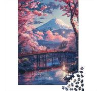 Puzzle Mont Fuji et cerisiers en Fleurs, Puzzle en Carton de qualité supérieure, Amusant, pour garçon ou Fille, Cadeaux de Noël, 1000 pièces (38 x 26 cm)