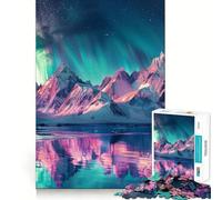 Puzzle Montagnes Aurores Boréales pour Adolescents 1000 Pièces Jeu Intellectuel Amusant d'Intérieur Découpe de Qualité Cadeau Créatif (38x52cm)