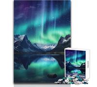 Puzzle Montagnes Aurores Boréales pour Adultes - 1000 Pièces - Activité Ludique et Interactive - Cadeau Souvenir et Ému - Dimensions 38x52cm