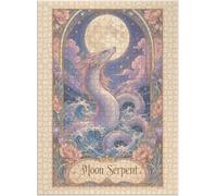 Puzzle Moon Serpent : Sea Serpent Under The Moon - Puzzle 300/500/1000 pièces - Puzzle féminin esthétique inspiré des cartes de tarot - 500 pièces (38 × 52 cm)